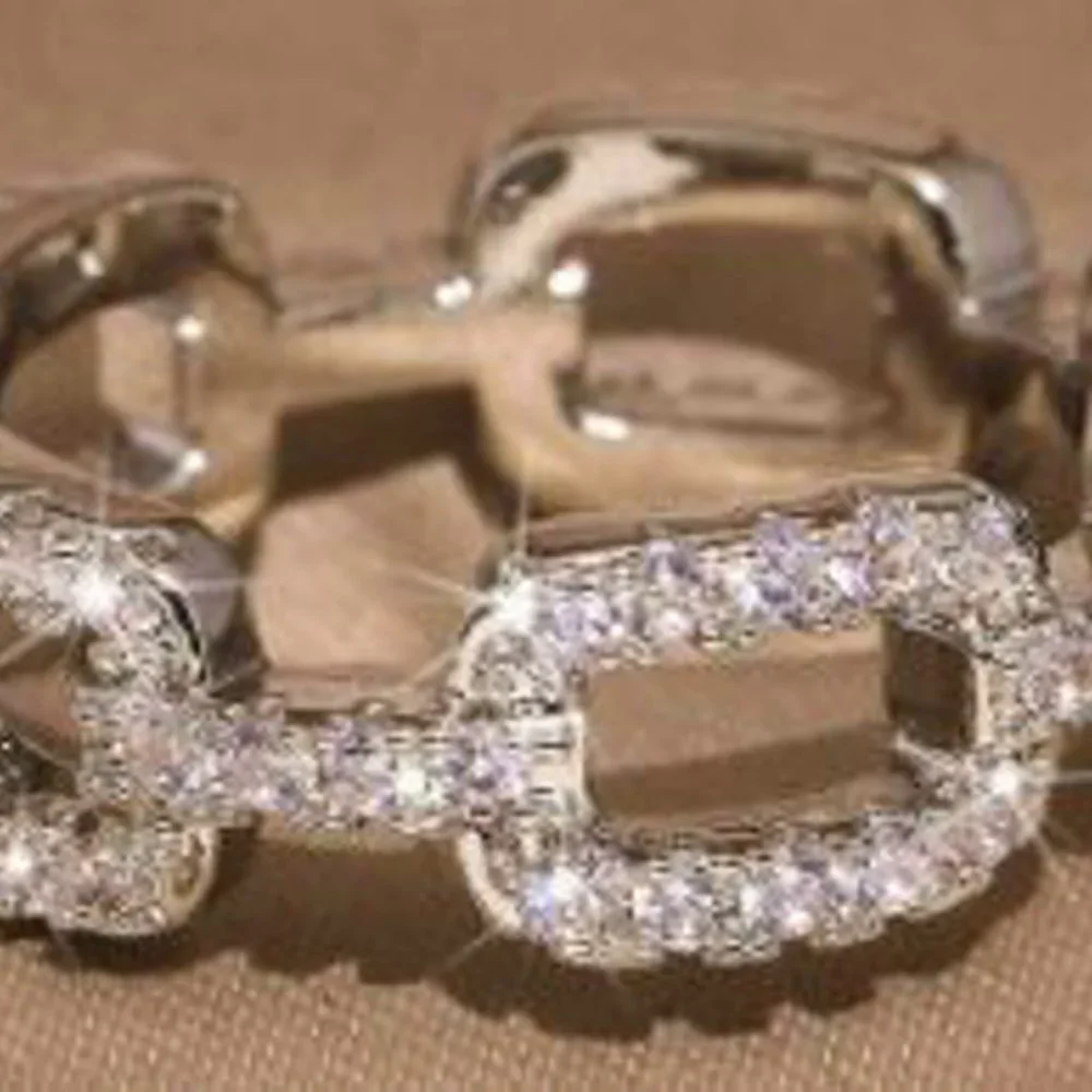 Silver Crystal Chain Ring - Available Sizes 5, 6, 7, 8 - Picture 1 of 4